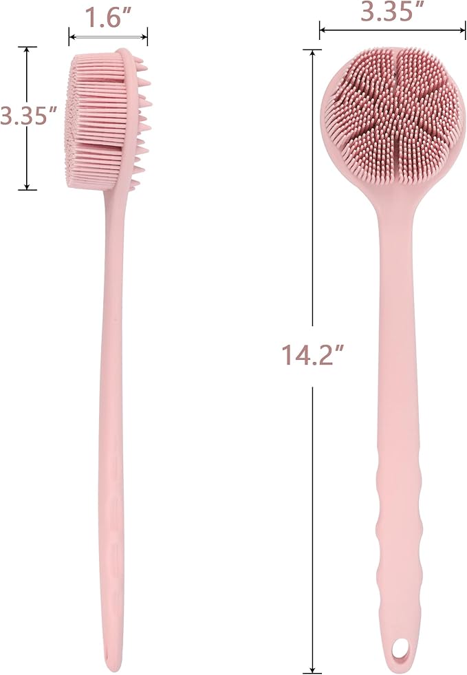 OWIIZI Extremely Soft Silicone Back Brush for Shower with Rich Lather, Reversible Body Bath Brushes Scrubber with Long Handle Skin Exfoliator for Women Elderly Wet Use