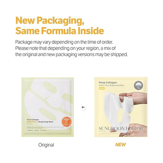 SUNGBOON EDITOR Deep Collagen Niacin-Vita C Overnight Mask 37gx4ea | Real Collagen 2,160,000PPB with Niacinamide & Vitamin C | Hydrating Face Mask for Glass Skin | Korean Skincare Routine