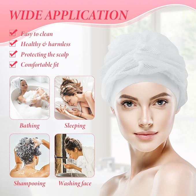 Net Plopping Cap For Drying Curly Hair, Adjustable Mesh Plop Hat With Drawstring, Durable & Reusable, For Various Hair Types, Includes 4pcs Hair Clip, White, Female, Women's Curly Hair Care