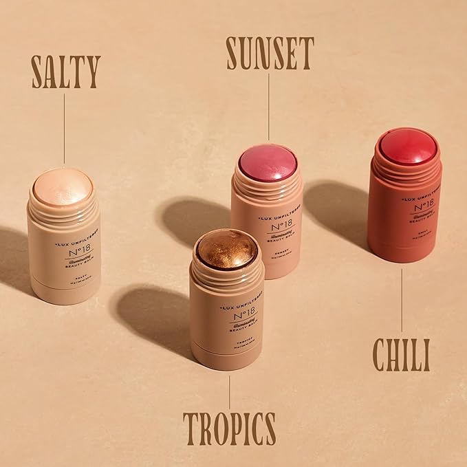 + Lux Unfiltered N°18 Illuminating Beauty Balm - Cream Bronzer Stick with Mango Butter - Buildable and Blendable Bronze Blush Stick - Vegan & Cruelty Free - Tropics (A Sheer Wash of Bronze)