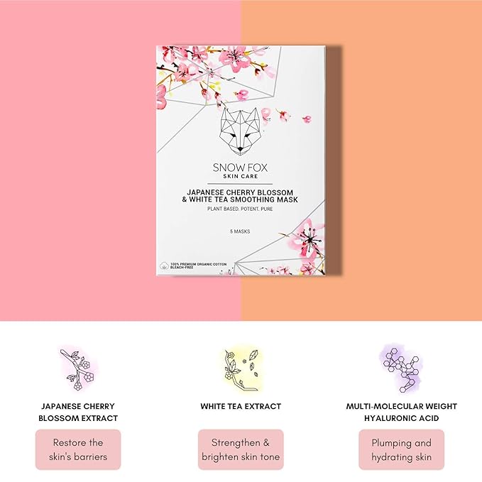 Snow Fox Japanese Cherry Blossom & White Tea Smoothing Mask β 1 Pack for Smooth, Bright, Glossy Skin 'Glass Skin' Effect