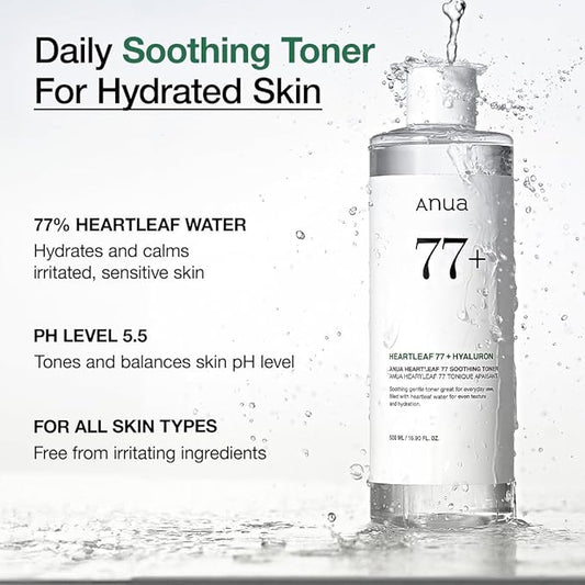 Anua Heartleaf 77 Soothing Toner I pH 5.5 Trouble Care, Calming Skin, Refreshing, Hydrating, Purifying, Cruelty Free, Vegan,(250ml / 8.45 fl.oz.)