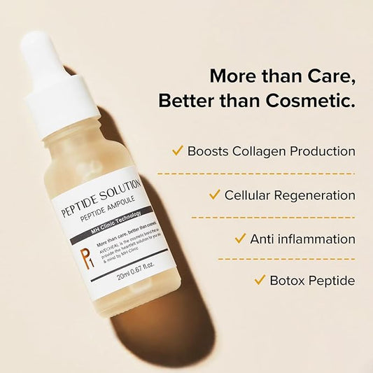 AvecHeal Peptide Solution Ampoule 20ml (0.67 fl. oz), Calming and Hydrating, Clinically-Formulated 9 Peptides, Organic 8 Plant Extracts, Paraben-Free, Korean Skin Care