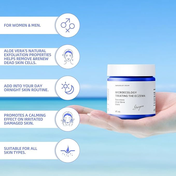 Natural Soothing Eczema Cream With Sea Moss Aloe Vera Oats for Multiple Skin Types Comfort Moisture Hydrate Eczema Cream for Dry Skin 4FL Oz