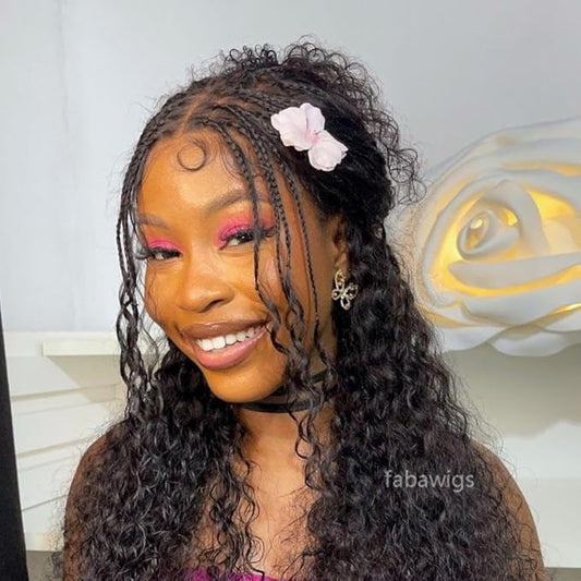 Braided Wigs for Black Women 200% Density Glueless Wigs Human Hair Pre Plucked Pre Cut 9x6 Lace Front Wig Deep Wave Human HairοΌBlack CurlyοΌ18inch