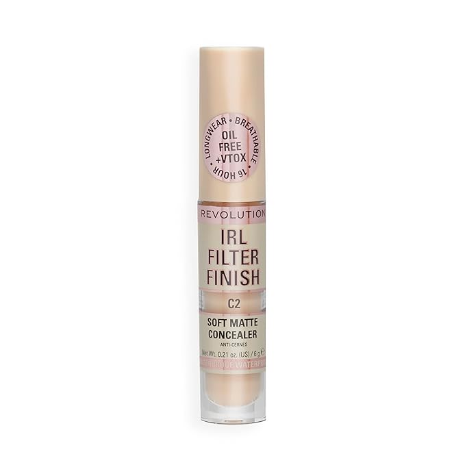 Revolution, IRL Filter Finish Concealer, Full Coverage, Oil-Free, Long-Lasting & Lightweight Formula, Infused with Hyaluronic Acid, Vegan & Cruelty-Free, C2, 0.21 oz