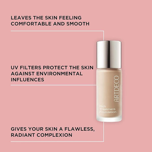 ARTDECO Rich Treatment Foundation - Sunny Shell NΒ°10 - Conceals Imperfections & Creates Flawless Complexion - Long-Lasting - Even & Velvety-Smooth Finish - Water-Resistant - Vegan Makeup - 0.67 Fl Oz