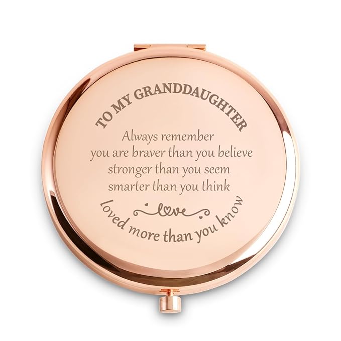 Granddaughter Gifts from Grandparents Grandma Grandpa, Personalized Compact Mirror, Sentimental Mothers Day Birthday Gifts for Granddaughter, Unique Graduation Present for Girls Women Her