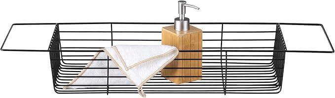 Navaris Wire Bath Tray - Metal Bathtub Caddy Rack - Over Tub Bridge Organizer Storage Shelf - Accessories Holder Basket for Bathtub - Black