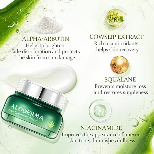 Aloderma Brightening Facial Cream - Made with 69% Organic Aloe Vera - Natural Skin Brightening Squalane & Niacinamide for Flawless Complexion, 1.7oz