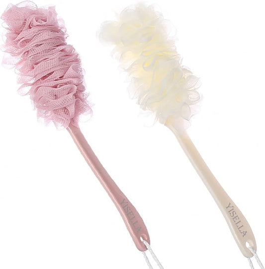 Back Brush Long Handle for Shower Sponges for Women,Back Shower Scrubber Loofah On A Stick Lufa with Long Handle