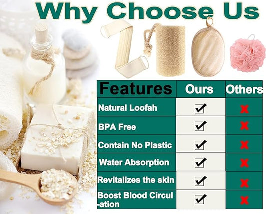 11 Packs Natural Loofah Pads Set Back Scrubber for Shower, Loofah Exfoliating Body Scrubber for Men Women, Loofah Cleanser Bath Sponges Deep Clean & Invigorate Your Skin, Face, Back