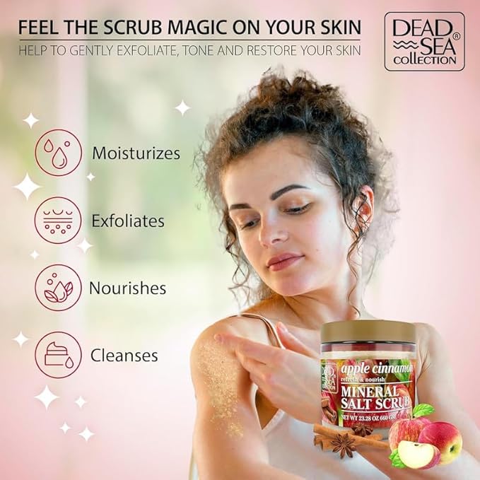 Dead Sea Collection Apple Cinnamon Salt Scrub β Exfoliating Body Scrub for Women β Moisturizing and Nourishing Skin β with Pure Oils and Dead Sea Minerals (23.28 Oz)