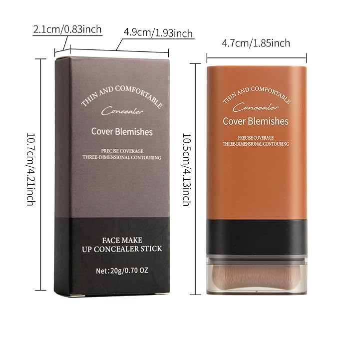 Multi-Use Foundation Stick Makeup, Cream Natural Matte Foundation, Nude Long-Wearing Lightweight Foundation with Built-In Brush, Concealer Covers Blemishes, Hydrates, Highlights and Contours