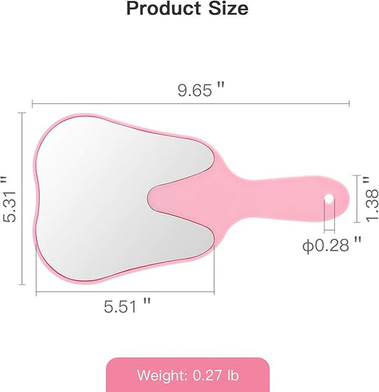 Annhua Tooth Shaped Mirror Hand Mirrors with Handle Pink, Face Mirrors Small Makeup Mirror Cute for Dental Clinic, Salon, Barber or Hairdressing - Plastic & Glass