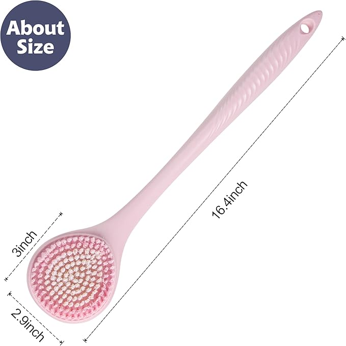 BEDELITE Back Bath Brush Long Handle for Shower of 2 - Soft Shower Brush for Men & Women,Back Brush Scrubber - 16.4" Long Skin Exfoliator for Body Bath ScrubberοΌ2 Pack, Blue & PinkοΌ