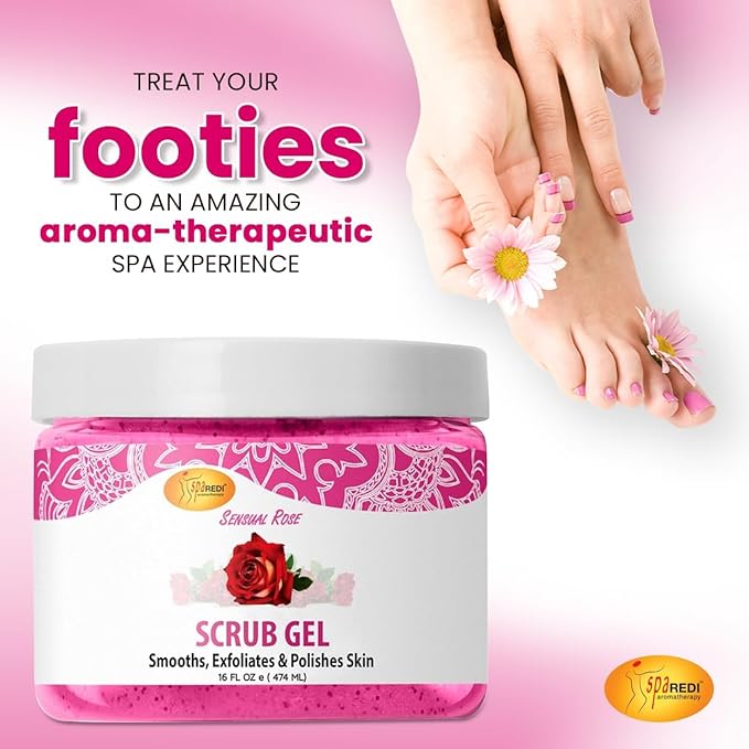 SPA REDI β Exfoliating Scrub Pumice Gel, Sensual Rose, 16 oz - Manicure, Pedicure and Body Exfoliator Infused with Hyaluronic Acid, Amino Acids, Panthenol and Comfrey Extract