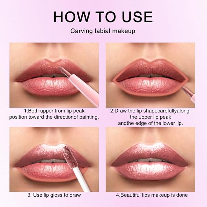 Rose Gold Metallic Shimmer Lip Liner and Lipstick Combo Lip Gloss Stain Set Makeup for Women Long Lasting Waterproof 24, Nude Pink Frosted Metallic Glitter Matte iridescent Liquid Lipstick lippies
