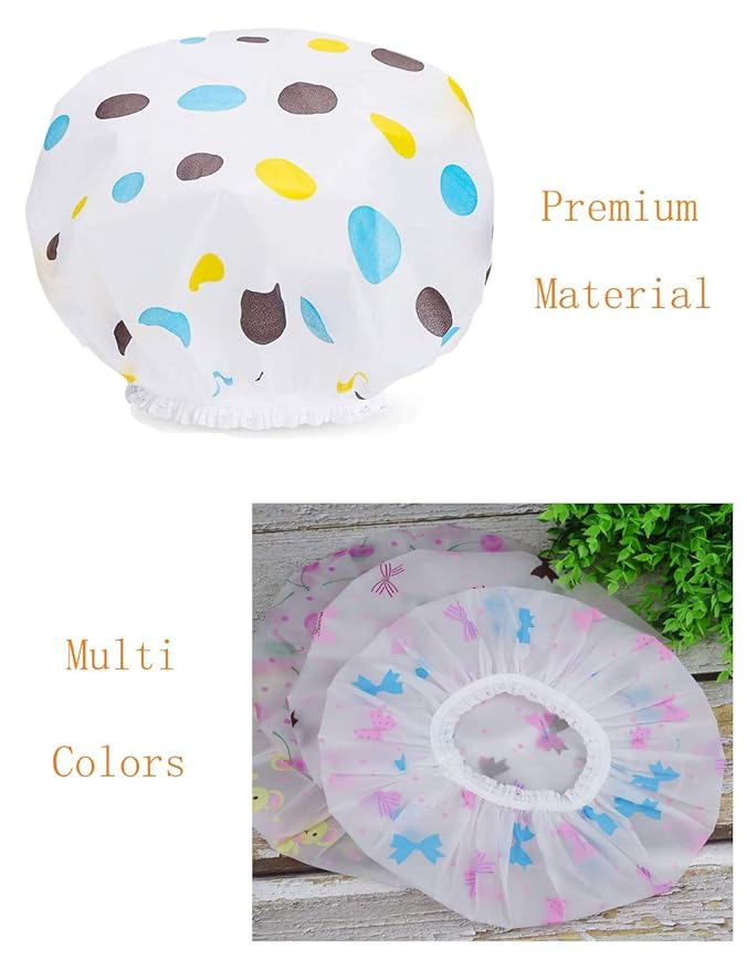 12 Pieces Reusable Waterproof Shower Caps,Durable Elastic Bathing Hair Cap,Beauty Salon Spa Shower Caps Lace Elastic Band Hair Bath Caps Shower Caps