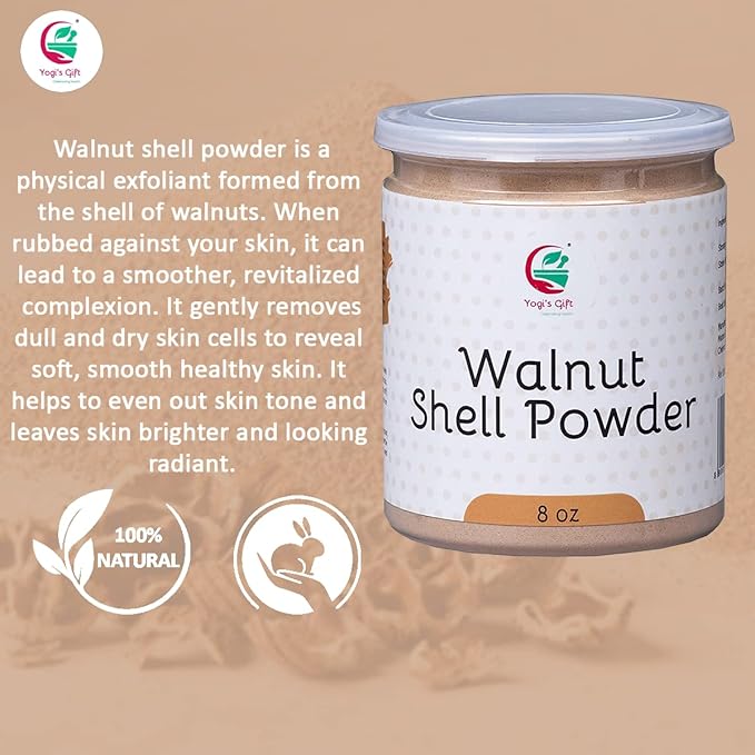 Ground Walnut Shells/Walnut Shell Powder 8oz | Great for Face Scrub | Natural Exfoliant for Soap Making | by Yogi's Gift ยฎ