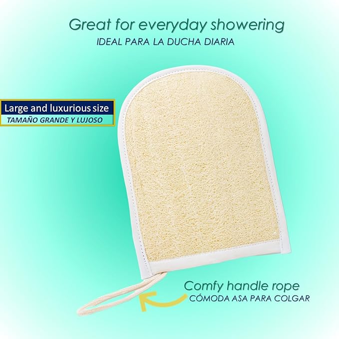 Premium Eco-Friendly Loofah Bath Shower Sponge Glove for Daily Cleansing, Exfoliating & Massage | 100% Natural Handmade Luffa Body Scrubber | Double-Sided Mitt for varied Exfoliation | 3 Count