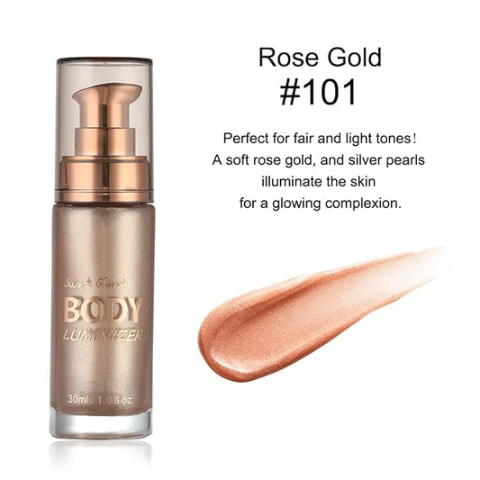MAEPEOR Body Luminizer 6 Colors Waterproof Smooth Shimmer Face Glow Illuminator Non-sticky Liquid Highlight (30 ML, 04 Rose Gold)