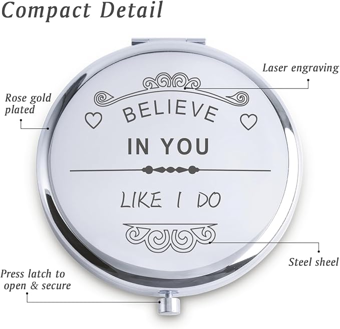 Personalized Gifts for Women Girls, Inspirational Compact Mirrors, 2025 Graduation Gifts for Her, Unique Mothers Day Birthday Gifts for Mom Sister Wife Daughter Niece, Friendship Gifts for Friends