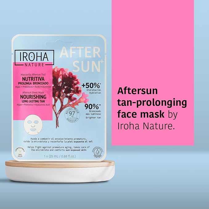 IROHA NATURE Face Masks - Packs for Better Skin (Pack of 5, Aftersun Facial Mask with Algae, Probiotics & Hyaluronic Acid)
