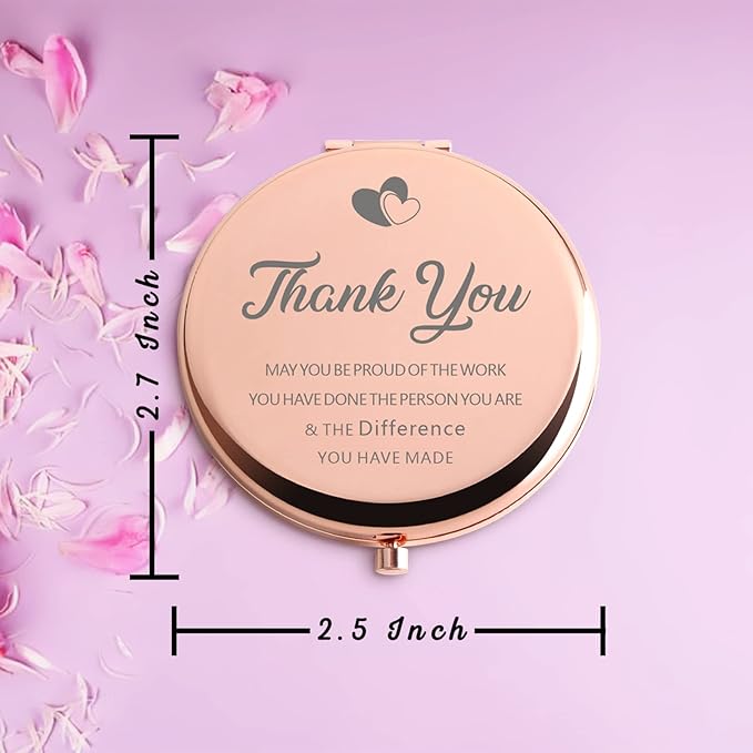 Thank You Inspirational Farewell Gifts for Coworkers Women Rose Gold Compact Cute for Purse Travel Folding Hand Mirror Retirement Birthday Christmas Thanksgiving