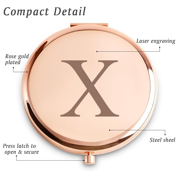 Personalized Gifts for Women Girls, Initial Compact Mirror, Unique Mothers Day Birthday Gifts for Friends Mom Wife Grandma Sister Daughter, 2025 Graduation Gifts for Her College Medical High School