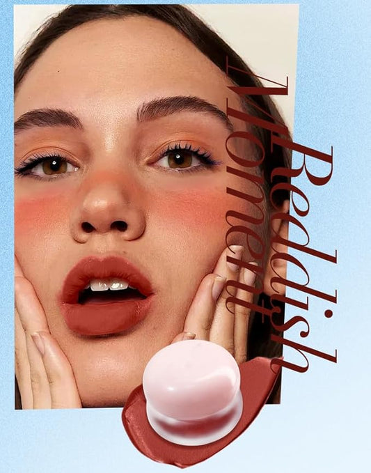 Pudding Pot for Lip and Cheek,Soft Matte Blush Blurry Makeup Blush Lipstick Multi-Use Natural Glow Face Blush Buildable Lip Tint High Pigment Long-Lasting (03#+04#)