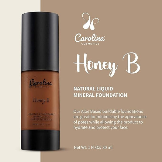 Foundation in Honey B Shade Plant-Based - Hydrating, Pore-Minimizing & Buildable Coverage - Vegan, Non-GMO, Paraben-Free - 1oz