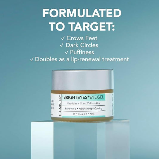 CLEARSTEM - BRIGHTEYES - Eye Gel - Nourishing Eye Cream - Lip Renewal - Cooling Gel - Stem Cells Blend - Peptides, Collagen, Aloe Vera - Vegan, Gluten Free - Beauty, Self Care, Skin Care - 0.6 fl oz