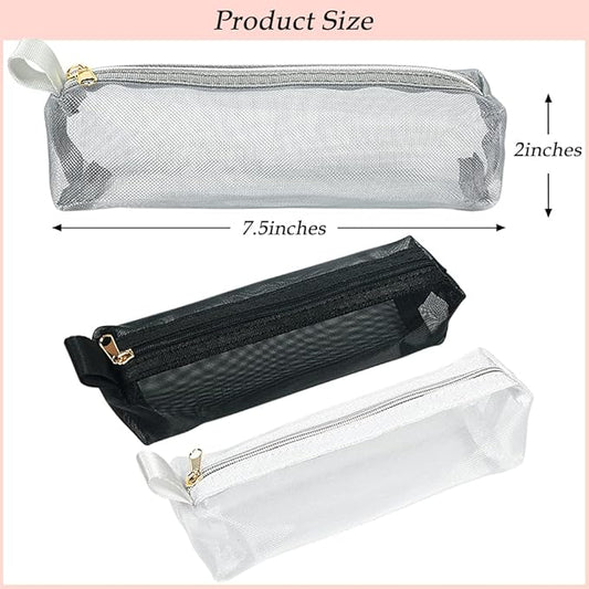 Mesh Makeup Brush Bag, 3Pcs Mesh Cosmetic Bag, Portable Travel Cosmetic Pouches for Makeup Brushes, Small Items, and Purse OrganizationοΌPencil Pouch