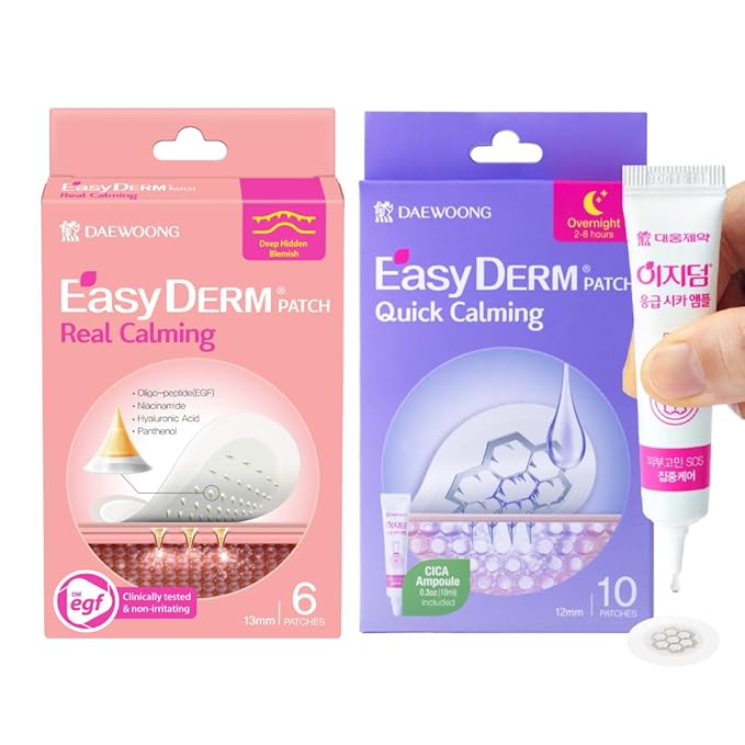 EasyDerm Micro Point Acne Patch Duo β 10 Magnesium Pimple Patches + 6 Real Calming Microdart Patches for Breakout & Post-Blemish Care, 2-Step K-Beauty Skincare Kit