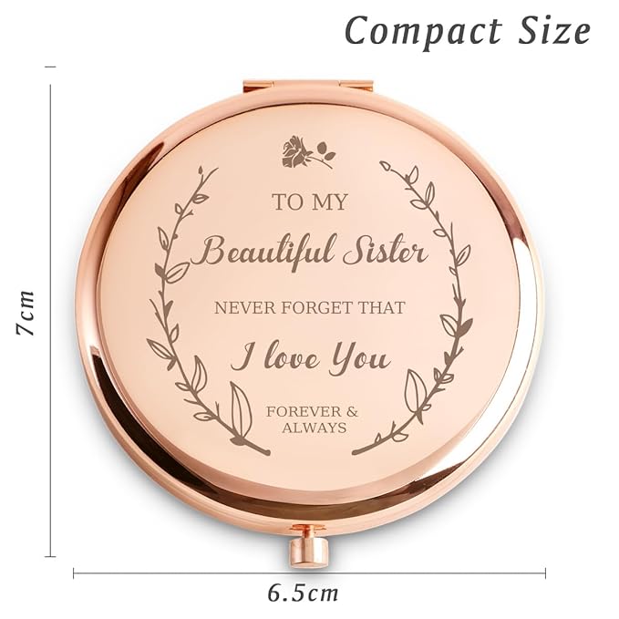 Sister Gifts from Sister, Personalized Compact Mirror, Unique Mothers Day Birthday Gifts for Sister, Sentimental Present for Her