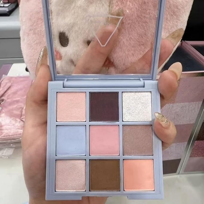 9 Colors Blue Smoky Matte Shimmer Eyeshadow Palette for Eye Makeup,High Pigmented Brown Purple Eye Shadow Primers Powder Palet de sombras de ojos