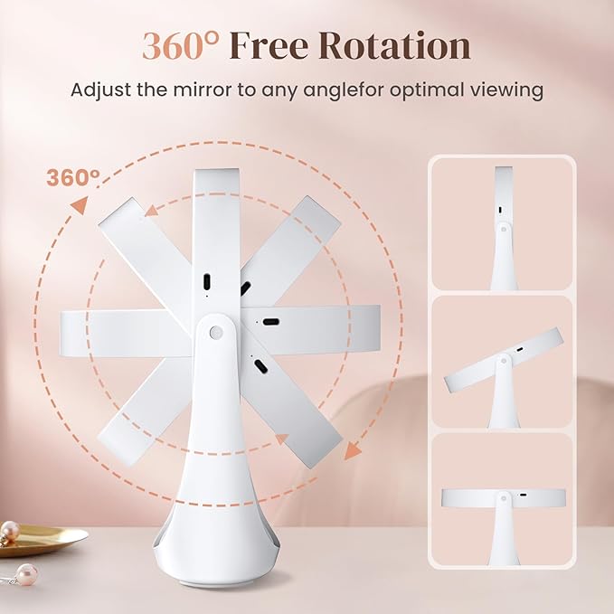 Vanity Magnifying Mirror with Light: 10x Magnifying Mirror with Adjustable 3 Color Brightness - Rechargeable Double Sided Makeup Mirror with 360Β° Rotation,Perfect Travel Table Mirror