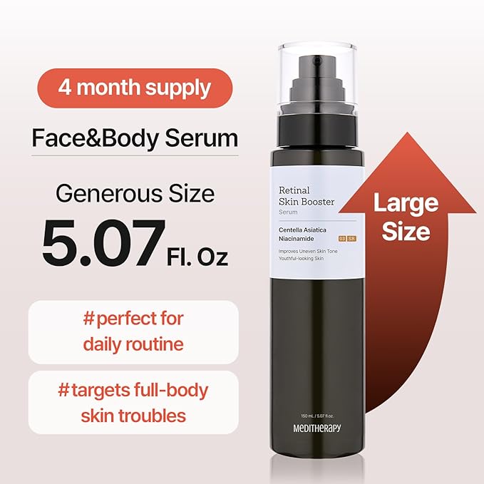 MEDITHERAPY Retinal Skin Booster Serum – Beginner-Friendly, Non-Irritating Retinol for Face and Body – Pore Minimizer, Wrinkle Treatment, Glass Skin – Korean Skin Care, 5.07 Fl. Oz Large Size