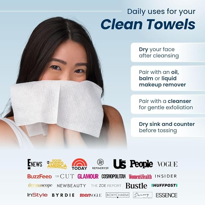 Clean Skin Club Clean Towels XLβ’, 100% USDA Biobased Face Towel, Disposable Face Towelette, Eczema Association Accepted, Makeup Remover Dry Wipes, Ultra Soft, 200 Ct, 4 Pack