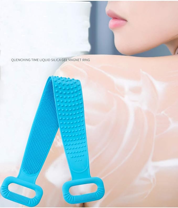 Silicone Bath Shower Back Scrubber Exfoliating Sponge Pad Set for Men and Women to Deep Clean Blue