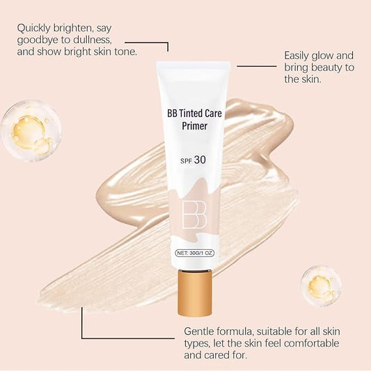 BB Tinted Moisturizer SPF 30,BB Tinted Care Primer,BB Cream Tinted Moisturizer,Full Coverage Light-Medium Skin Color Hydrating & Smoothing(Natural)