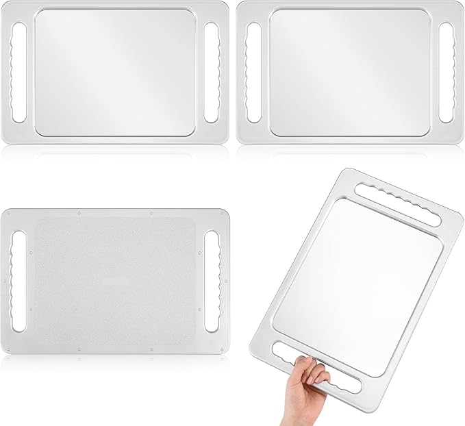 Kigley 2 Pcs Large Hand Mirror with Double Handle Barber Mirror Unbreakable Rectangular Hand Held Hair Salon Equipment Hairstylist and Barber Accessories, 15.75 x 9.84 Inches/ 40 x 25 cm (Silver)