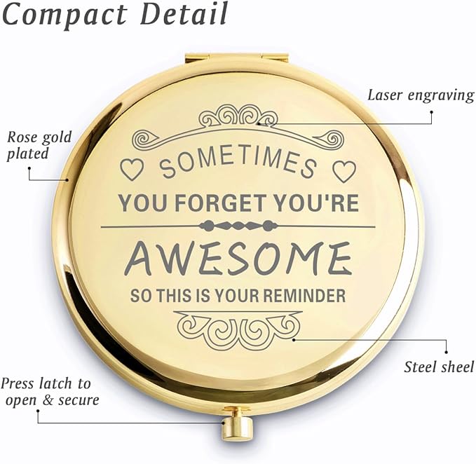Personalized Gifts for Women Girls, Inspirational Compact Mirrors, 2025 Graduation Gifts for Her, Unique Mothers Day Birthday Gifts for Mom Sister Wife Daughter Niece, Friendship Gifts for Friends