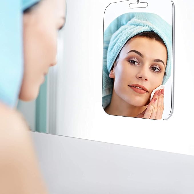 Anti-Fog Shower Mirror, Extra Large Size 11.81 x 7.87 in, High Definition Bathroom Fogless, Frameless, Impact Resistance Wall Hanging, Shower Accessories, Safe & Durable