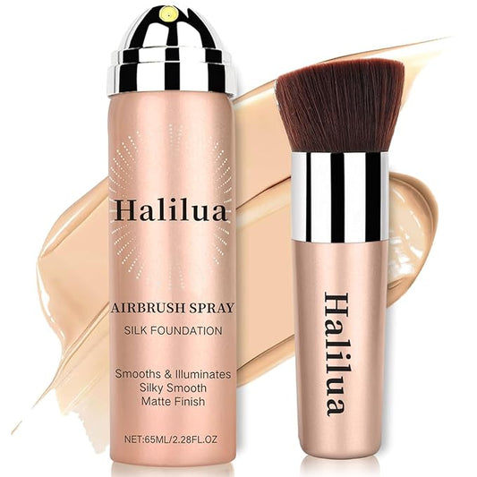 Airbrush Foundation Spray with Brush - Full Coverage Magic Minerals Airbrush Foundation for Smooth Radiant Finish, Concealer Hydrating Makeup for a Flawless, Natural Finish, Breathable (Nude)