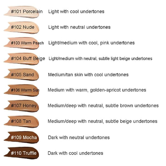 2Pcs Liquid Foundation Full Coverage 24HR Matte Oil Control Concealer 30ml (Nude & Buff Beige) with Kabuki Foundation Brush Flat Top (1pcs-110)