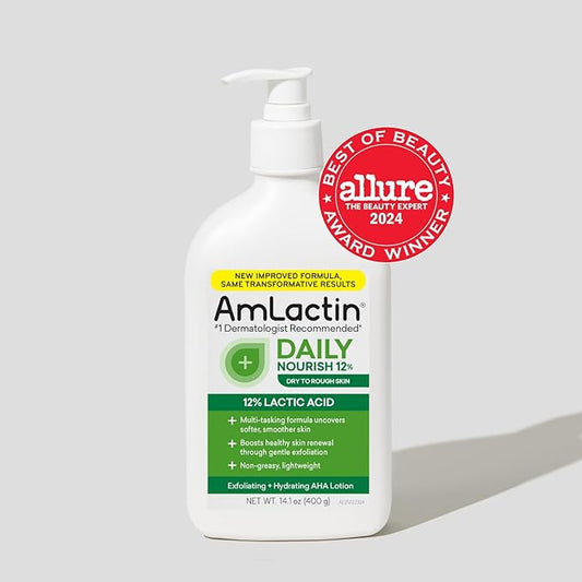 AmLactin Daily Nourish 12% - 14.1 oz Body Lotion with 12% Lactic Acid - Exfoliator and Moisturizer for Dry Skin (Packaging May Vary)