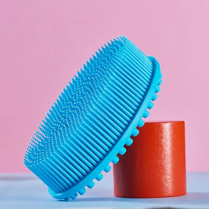 Exfoliating Silicone Body Scrubber 2 in 1 Silicone Shower Brush Natural Bristle Massager Bath Sponge Gentle Scrub Skin Exfoliation For Face and Body Massage Nubs Improve Blood Circulation Set of 2