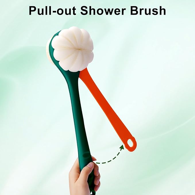 Hotodeal Shower Brush with Bristles and Bath Mesh Sponge